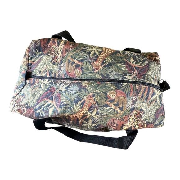Vintage Rio Jungle Print Tapestry Weekender Luggage Duffel Bag With Black Straps - Picture 4 of 7